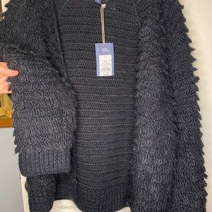 Loop Textured Chunky Black Cardigan
